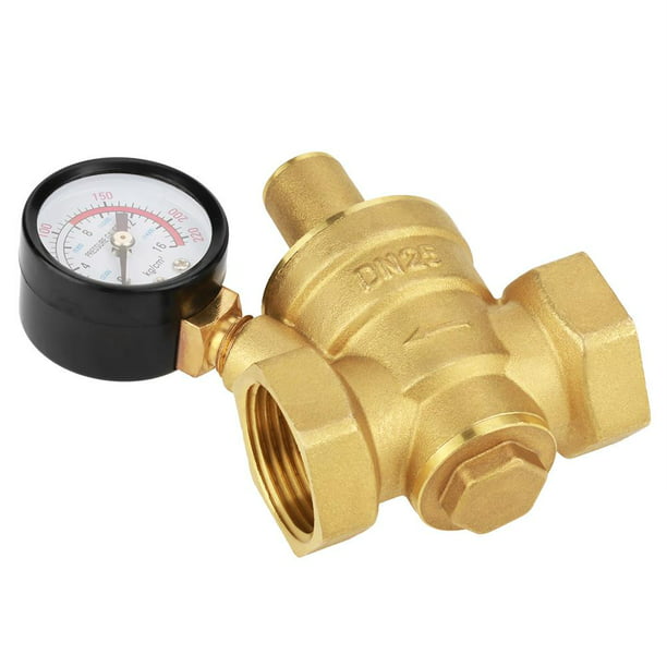 Water Control Valve DN25 Adjustable Brass Water Pressure Regulator with Gauge Meter 1.6MPa